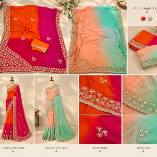 Festive Shaded Pure Chiffon Saree with Thread & Gota Work