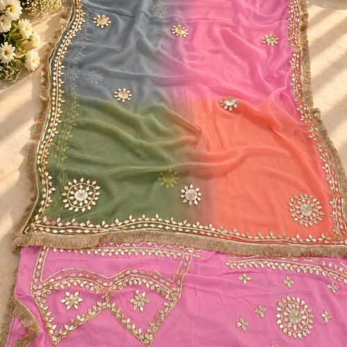 Rangrez Multicolour Gota Patti Work Chiffon Saree