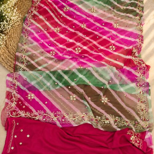 Rangoli Multicolour Leheriya Pure Chiffon Saree